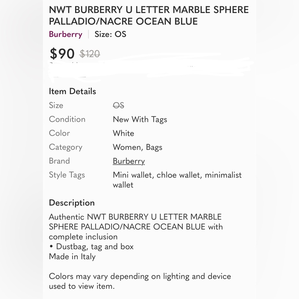 NWT Authentic Burberry U Letter Charm/Silver and Blue Pendant - Picture 12 of 12